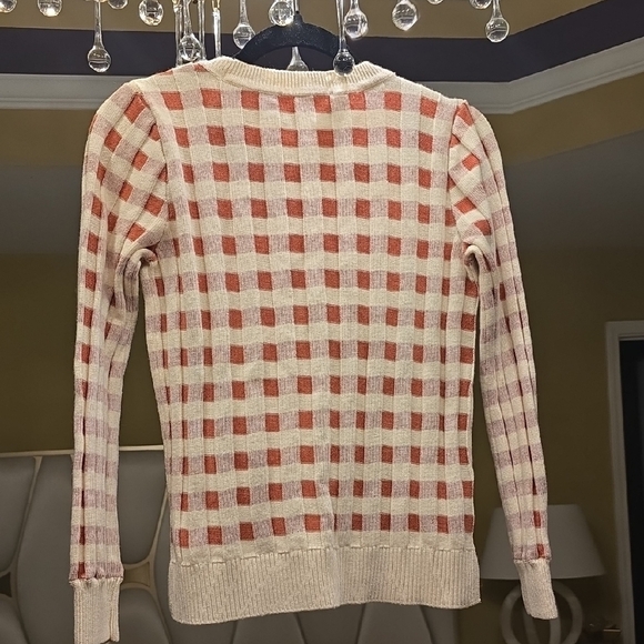 Wool LOFT Cream and Red Checkered Sweater - Picture 7 of 15